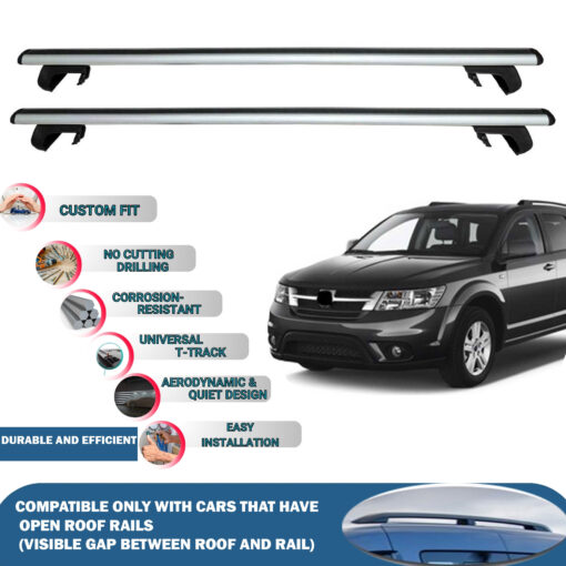 Roof Rack Cross Bars Compatible with Fiat Freemont Suv 2011-2015, Fits Raised Roof Rails with Gap to Car Roof, Ideal Rail Carrier for Roof Tents, 2-Piece Silver