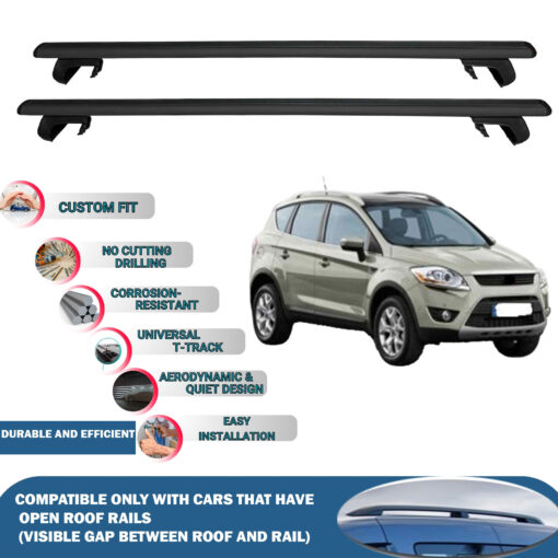 Roof Rack Cross Bars Compatible with Ford Kuga 2008-2013, Fits Raised Roof Rails with Gap to Car Roof, Ideal Rail Carrier for Roof Tents, 2-Piece Black