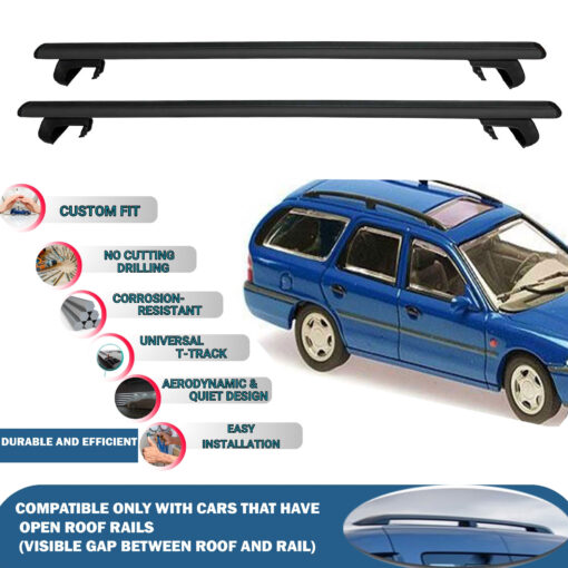 Roof Rack Cross Bars Compatible with Ford Mondeo Turnier/Estate 1993-2000, Fits Raised Roof Rails with Gap to Car Roof, Ideal Rail Carrier for Roof Tents, 2-Piece Black