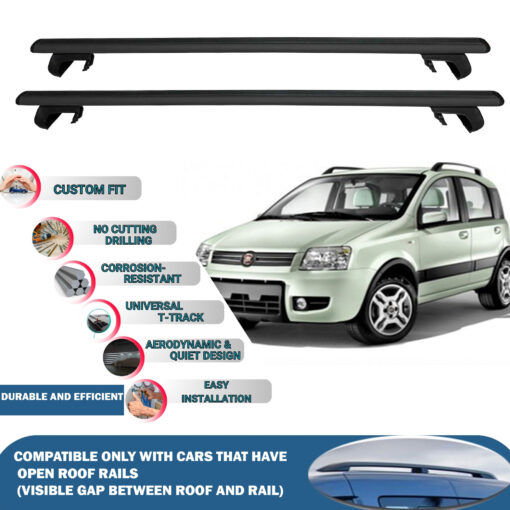 Roof Rack Cross Bars Compatible with Fiat Panda 2003-2012, Fits Raised Roof Rails with Gap to Car Roof, Ideal Rail Carrier for Roof Tents, 2-Piece Black