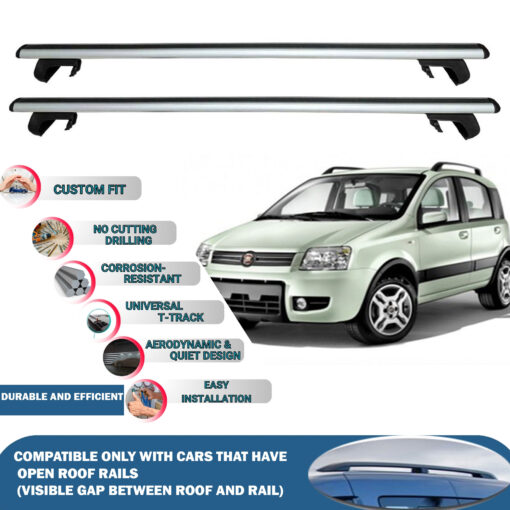 Roof Rack Cross Bars Compatible with Fiat Panda 2003-2012, Fits Raised Roof Rails with Gap to Car Roof, Ideal Rail Carrier for Roof Tents, 2-Piece Silver