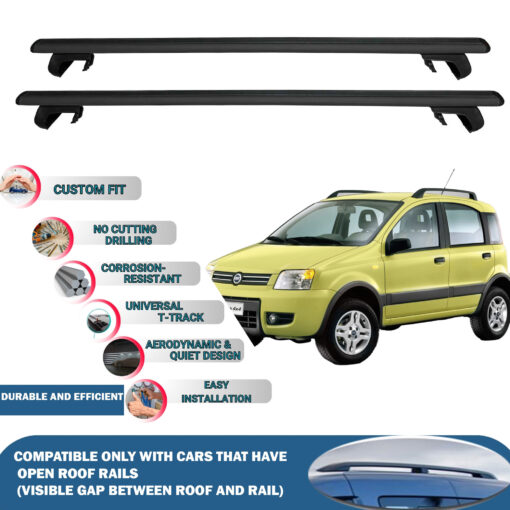 Roof Rack Cross Bars Compatible with Fiat Panda 4X 2004-2012, Fits Raised Roof Rails with Gap to Car Roof, Ideal Rail Carrier for Roof Tents, 2-Piece Black