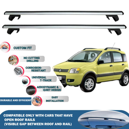 Roof Rack Cross Bars Compatible with Fiat Panda 4X 2004-2012, Fits Raised Roof Rails with Gap to Car Roof, Ideal Rail Carrier for Roof Tents, 2-Piece Silver