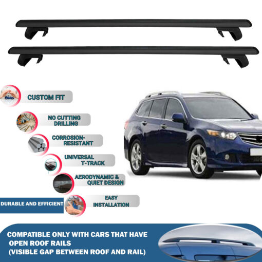 Roof Rack Cross Bars Compatible with Honda Accord Tourer Sw 2008-2015, Fits Raised Roof Rails with Gap to Car Roof, Ideal Rail Carrier for Roof Tents, 2-Piece Black