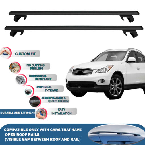 Roof Rack Cross Bars Compatible with Infiniti Qx 2013-2017, Fits Raised Roof Rails with Gap to Car Roof, Ideal Rail Carrier for Roof Tents, 2-Piece Black