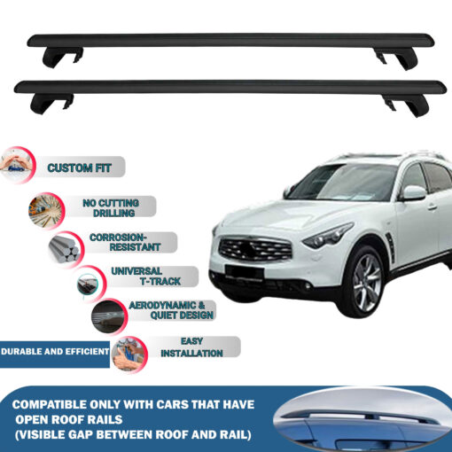 Roof Rack Cross Bars Compatible with Infiniti Qx70 Mk3 2013-2017, Fits Raised Roof Rails with Gap to Car Roof, Ideal Rail Carrier for Roof Tents, 2-Piece Black