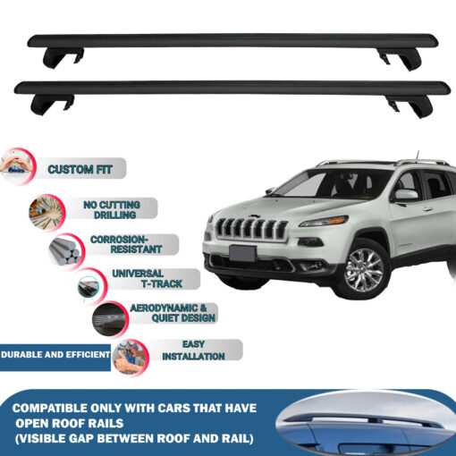 Roof Rack Cross Bars Compatible with Jeep Cherokee Renegade 2005-2013, Fits Raised Roof Rails with Gap to Car Roof, Ideal Rail Carrier for Roof Tents, 2-Piece Black