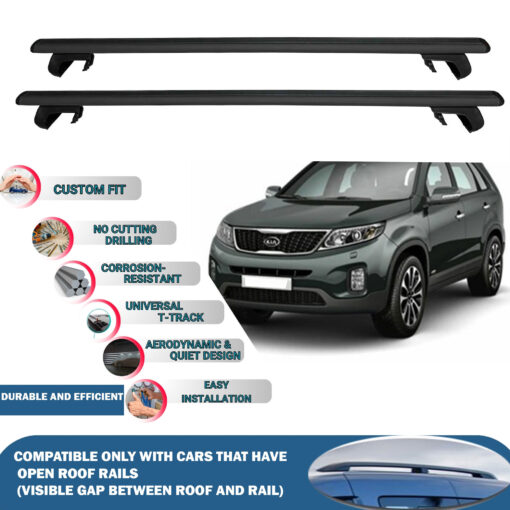 Roof Rack Cross Bars Compatible with Kia Sorento XM 2012-2020, Fits Raised Roof Rails with Gap to Car Roof, Ideal Rail Carrier for Roof Tents, 2-Piece Black