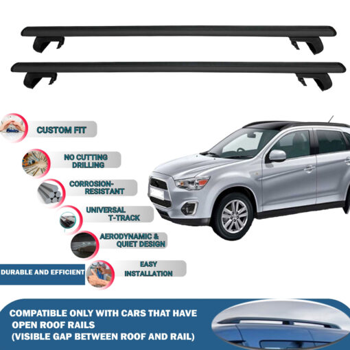 Roof Rack Cross Bars Compatible with Mitsubishi Asx 2010-2017, Fits Raised Roof Rails with Gap to Car Roof, Ideal Rail Carrier for Roof Tents, 2-Piece Black