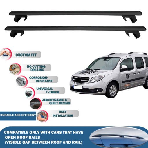 Roof Rack Cross Bars Compatible with Mercedes Citan 2013-2020, Fits Raised Roof Rails with Gap to Car Roof, Ideal Rail Carrier for Roof Tents, 2-Piece Black