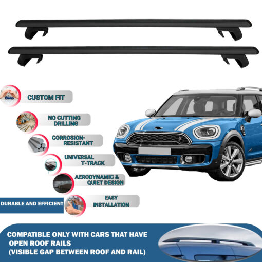 Roof Rack Cross Bars Compatible with Mini Countryman 2017-2023, Fits Raised Roof Rails with Gap to Car Roof, Ideal Rail Carrier for Roof Tents, 2-Piece Black