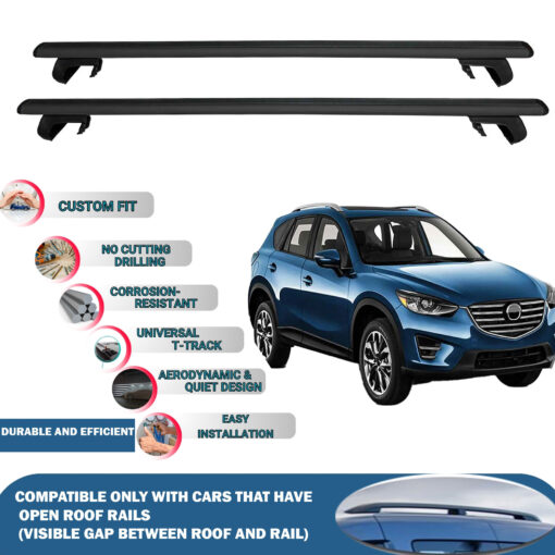 Roof Rack Cross Bars Compatible with Mazda Cx-5 2013-2018, Fits Raised Roof Rails with Gap to Car Roof, Ideal Rail Carrier for Roof Tents, 2-Piece Black