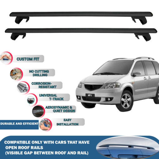 Roof Rack Cross Bars Compatible with Mazda Mpv 1999-2006, Fits Raised Roof Rails with Gap to Car Roof, Ideal Rail Carrier for Roof Tents, 2-Piece Black