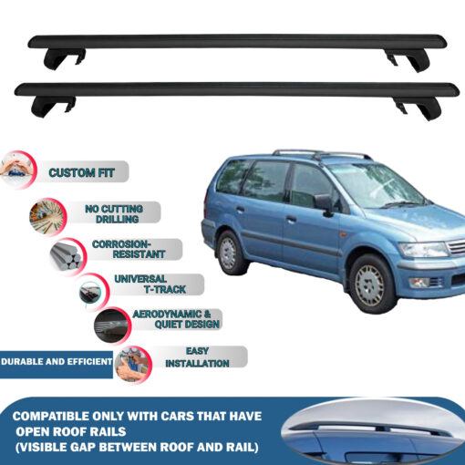 Roof Rack Cross Bars Compatible with Mitsubishi Nimbus 1998-2003, Fits Raised Roof Rails with Gap to Car Roof, Ideal Rail Carrier for Roof Tents, 2-Piece Black