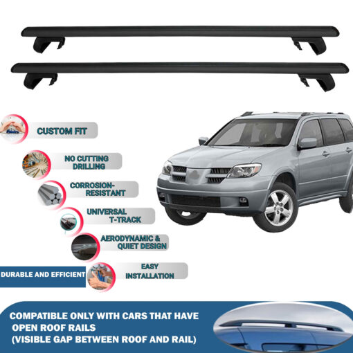 Roof Rack Cross Bars Compatible with Mitsubishi Outlander 2001-2006, Fits Raised Roof Rails with Gap to Car Roof, Ideal Rail Carrier for Roof Tents, 2-Piece Black