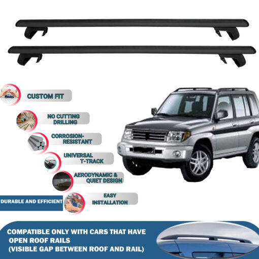 Roof Rack Cross Bars Compatible with Mitsubishi Pajero Sport 5D 1998-2006, Fits Raised Roof Rails with Gap to Car Roof, Ideal Rail Carrier for Roof Tents, 2-Piece Black