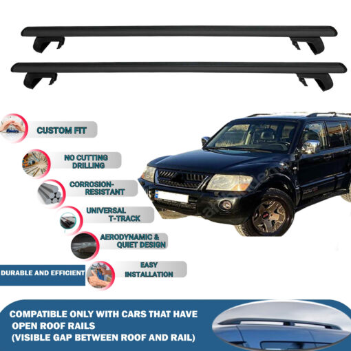 Roof Rack Cross Bars Compatible with Mitsubishi Pajero V60 5D 1999-2006, Fits Raised Roof Rails with Gap to Car Roof, Ideal Rail Carrier for Roof Tents, 2-Piece Black