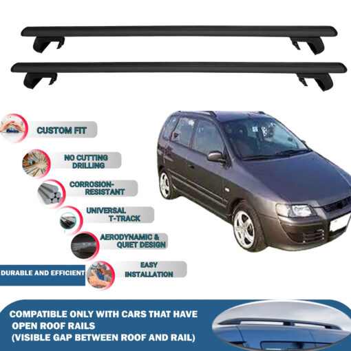 Roof Rack Cross Bars Compatible with Mitsubishi Space Star 1999-2005, Fits Raised Roof Rails with Gap to Car Roof, Ideal Rail Carrier for Roof Tents, 2-Piece Black