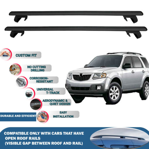 Roof Rack Cross Bars Compatible with Mazda Tribute 2007-2011, Fits Raised Roof Rails with Gap to Car Roof, Ideal Rail Carrier for Roof Tents, 2-Piece Black