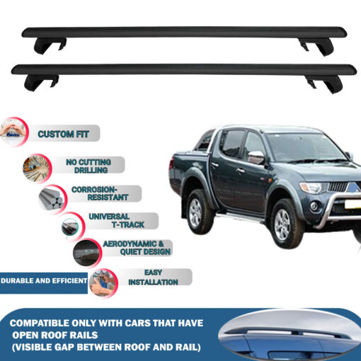 Roof Rack Cross Bars Compatible with Mitsubishi Triton L200 2016-2023, Fits Raised Roof Rails with Gap to Car Roof, Ideal Rail Carrier for Roof Tents, 2-Piece Black