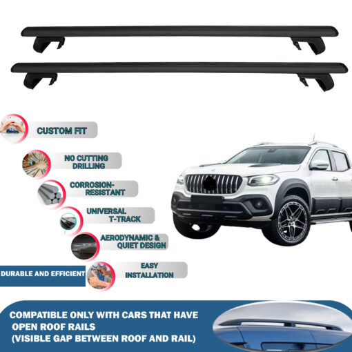 Roof Rack Cross Bars Compatible with Mercedes X-Class 2017-2020, Fits Raised Roof Rails with Gap to Car Roof, Ideal Rail Carrier for Roof Tents, 2-Piece Black