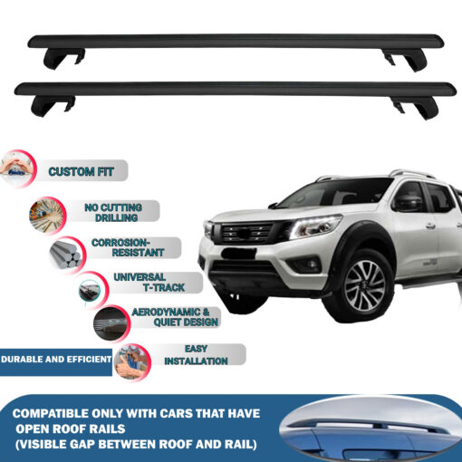 Roof Rack Cross Bars Compatible with Nissan Navara 2010-2023, Fits Raised Roof Rails with Gap to Car Roof, Ideal Rail Carrier for Roof Tents, 2-Piece Black