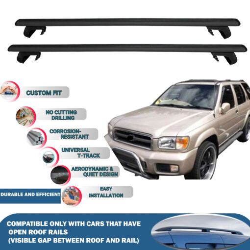 Roof Rack Cross Bars Compatible with Nissan Pathfinder 1996-2005, Fits Raised Roof Rails with Gap to Car Roof, Ideal Rail Carrier for Roof Tents, 2-Piece Black