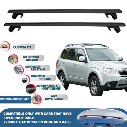 Roof Rack Cross Bars Compatible with Subaru Forester 2008-2013, Fits Raised Roof Rails with Gap to Car Roof, Ideal Rail Carrier for Roof Tents, 2-Piece Black