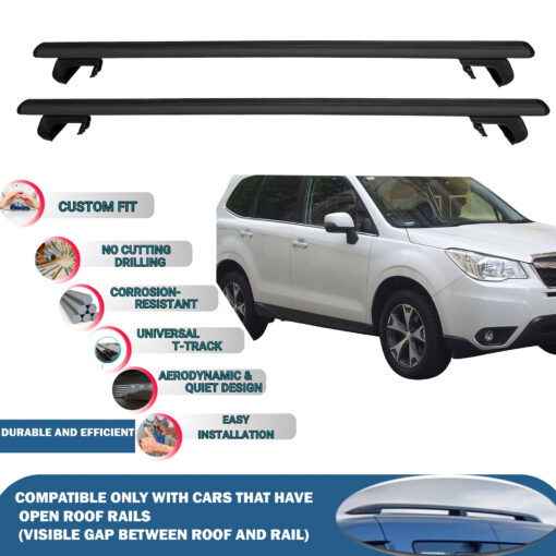 Roof Rack Cross Bars Compatible with Subaru Forester 2014-2018, Fits Raised Roof Rails with Gap to Car Roof, Ideal Rail Carrier for Roof Tents, 2-Piece Black