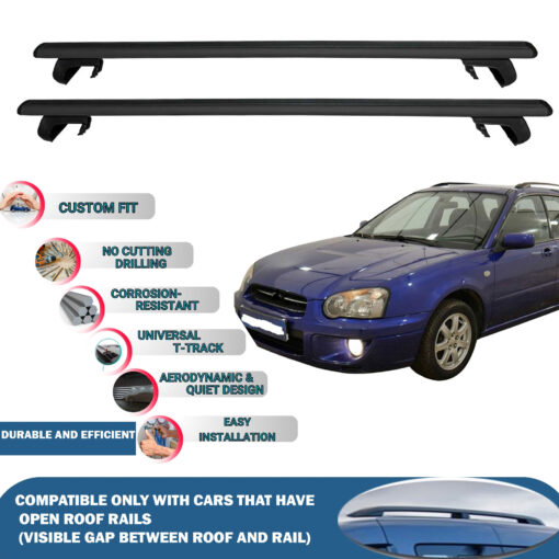 Roof Rack Cross Bars Compatible with Subaru Impreza Wagon GX 2000-2004, Fits Raised Roof Rails with Gap to Car Roof, Ideal Rail Carrier for Roof Tents, 2-Piece Black