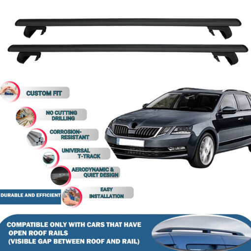 Roof Rack Cross Bars Compatible with Skoda Octavia Wagon 2013-2018, Fits Raised Roof Rails with Gap to Car Roof, Ideal Rail Carrier for Roof Tents, 2-Piece Black