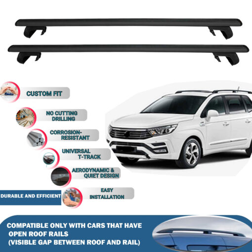 Roof Rack Cross Bars Compatible with Ssangyong Rodius 2012-2019, Fits Raised Roof Rails with Gap to Car Roof, Ideal Rail Carrier for Roof Tents, 2-Piece Black