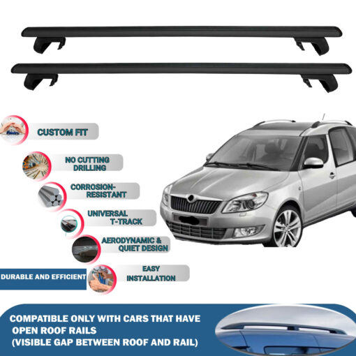 Roof Rack Cross Bars Compatible with Skoda Roomster 2006-2015, Fits Raised Roof Rails with Gap to Car Roof, Ideal Rail Carrier for Roof Tents, 2-Piece Black