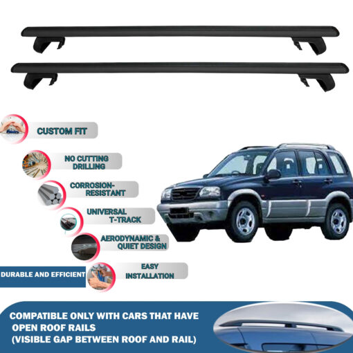 Roof Rack Cross Bars Compatible with Suzuki Vitara 1998-2006, Fits Raised Roof Rails with Gap to Car Roof, Ideal Rail Carrier for Roof Tents, 2-Piece Black