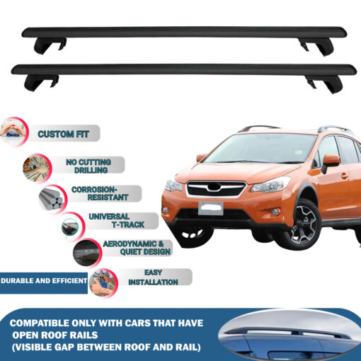 Roof Rack Cross Bars Compatible with Subaru Xv GP 2012-2016, Fits Raised Roof Rails with Gap to Car Roof, Ideal Rail Carrier for Roof Tents, 2-Piece Black