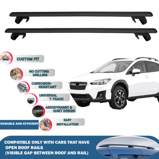 Roof Rack Cross Bars Compatible with Subaru Xv GT 2017-2022, Fits Raised Roof Rails with Gap to Car Roof, Ideal Rail Carrier for Roof Tents, 2-Piece Black