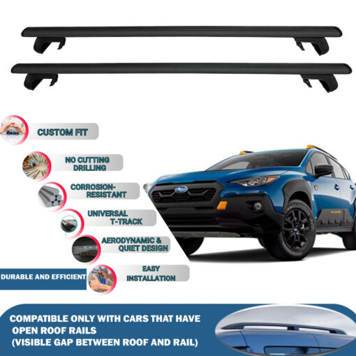 Roof Rack Cross Bars Compatible with Subaru Xv Crosstrek 2022-2024, Fits Raised Roof Rails with Gap to Car Roof, Ideal Rail Carrier for Roof Tents, 2-Piece Black