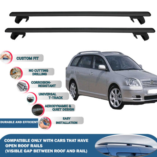 Roof Rack Cross Bars Compatible with Toyota Avensis Estate 2003-2009, Fits Raised Roof Rails with Gap to Car Roof, Ideal Rail Carrier for Roof Tents, 2-Piece Black