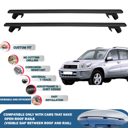 Roof Rack Cross Bars Compatible with Toyota Rav4 XA 2000-2005, Fits Raised Roof Rails with Gap to Car Roof, Ideal Rail Carrier for Roof Tents, 2-Piece Black