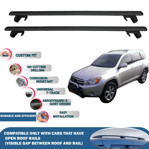 Roof Rack Cross Bars Compatible with Toyota Rav4 XA 2006-2012, Fits Raised Roof Rails with Gap to Car Roof, Ideal Rail Carrier for Roof Tents, 2-Piece Black