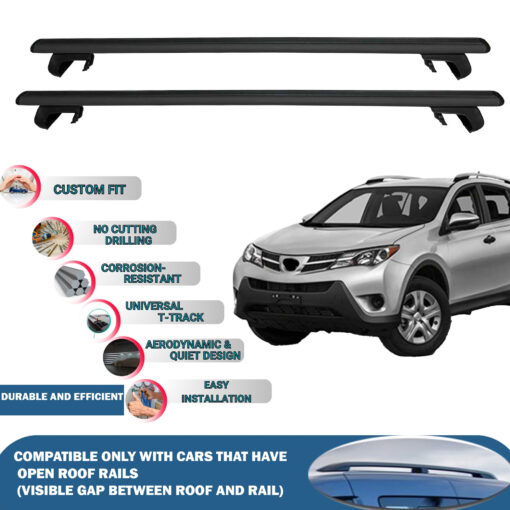 Roof Rack Cross Bars Compatible with Toyota Rav4 XA 2013-2018, Fits Raised Roof Rails with Gap to Car Roof, Ideal Rail Carrier for Roof Tents, 2-Piece Black