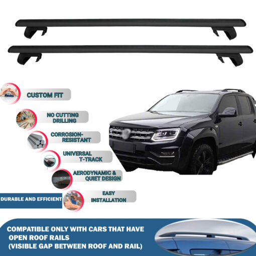 Roof Rack Cross Bars Compatible with Volkswagen Amarok 2010-2016, Fits Raised Roof Rails with Gap to Car Roof, Ideal Rail Carrier for Roof Tents, 2-Piece Black