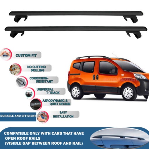 Roof Rack Cross Bars Compatible with Citroen Nemo 2008-2017, Fits Raised Roof Rails with Gap to Car Roof, Ideal Rail Carrier for Roof Tents, 2-Piece Black