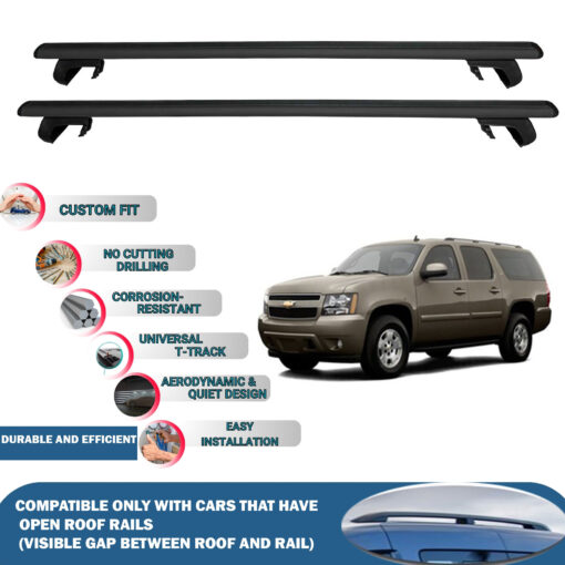 Roof Rack Cross Bars Compatible with Chevrolet Tahoe 2006-2014, Fits Raised Roof Rails with Gap to Car Roof, Ideal Rail Carrier for Roof Tents, 2-Piece Black