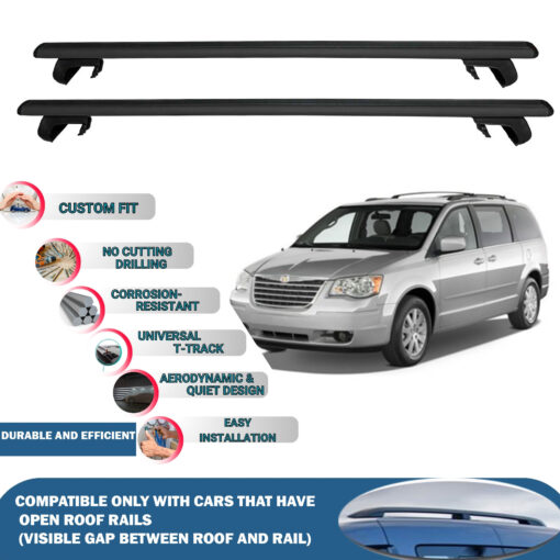 Roof Rack Cross Bars Compatible with Chrysler Grand Voyger 2008-2011, Fits Raised Roof Rails with Gap to Car Roof, Ideal Rail Carrier for Roof Tents, 2-Piece Black