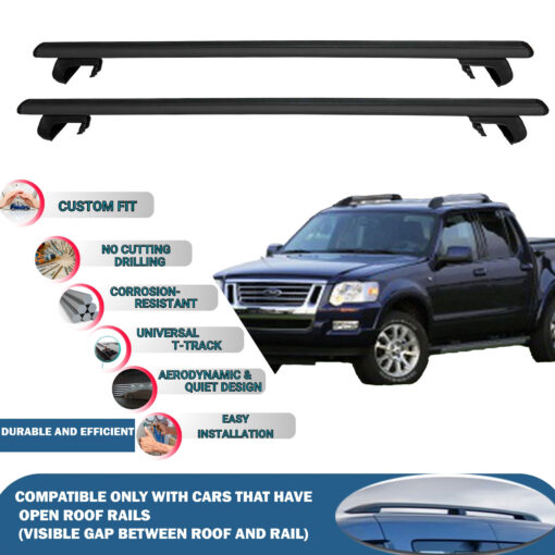 Roof Rack Cross Bars Compatible with Ford Exporer Sport 2001-2010, Fits Raised Roof Rails with Gap to Car Roof, Ideal Rail Carrier for Roof Tents, 2-Piece Black