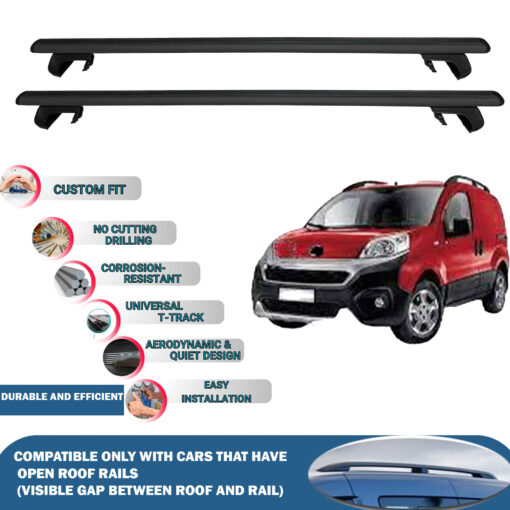 Roof Rack Cross Bars Compatible with Fiat Fiorino/Qubo Van 2007-2024, Fits Raised Roof Rails with Gap to Car Roof, Ideal Rail Carrier for Roof Tents, 2-Piece Black