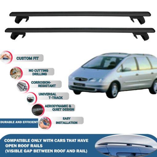 Roof Rack Cross Bars Compatible with Ford Galaxy 1996-2000, Fits Raised Roof Rails with Gap to Car Roof, Ideal Rail Carrier for Roof Tents, 2-Piece Black