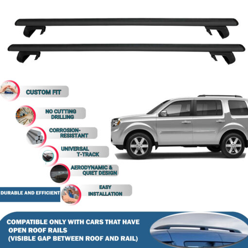 Roof Rack Cross Bars Compatible with Honda Pilot Mk2 2008-2015, Fits Raised Roof Rails with Gap to Car Roof, Ideal Rail Carrier for Roof Tents, 2-Piece Black