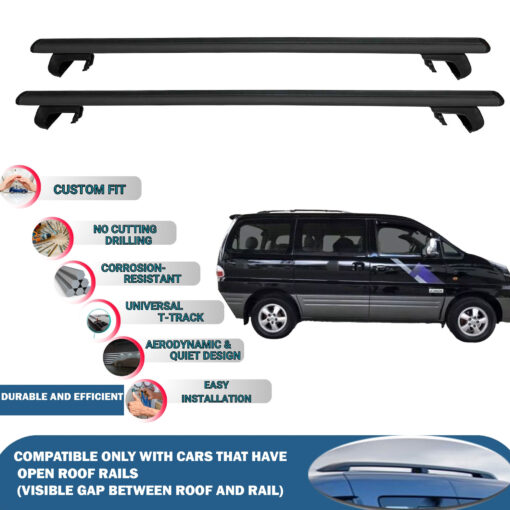 Roof Rack Cross Bars Compatible with Hyundai Starex 2008-2023, Fits Raised Roof Rails with Gap to Car Roof, Ideal Rail Carrier for Roof Tents, 2-Piece Black